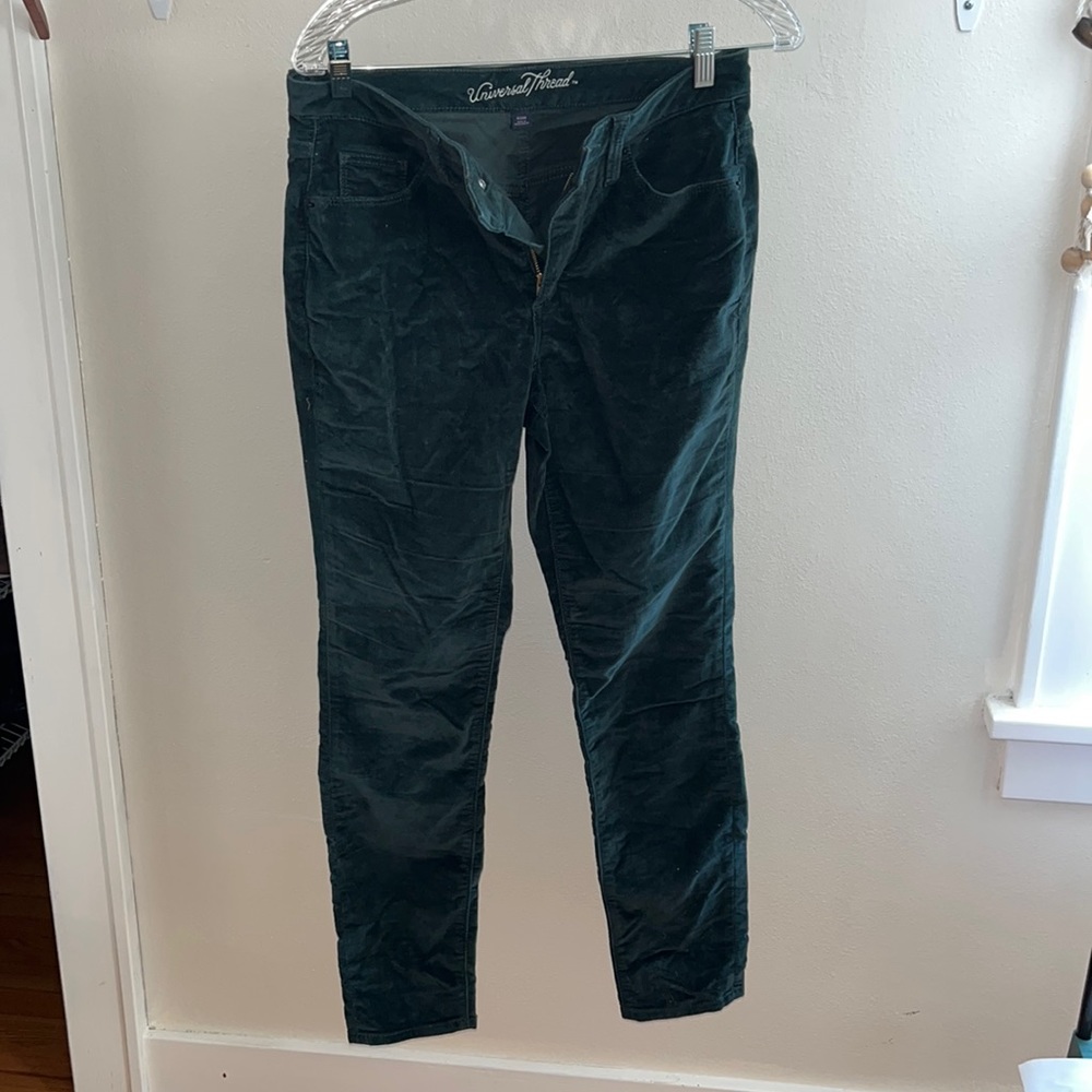 Dark green velvet high rise pants